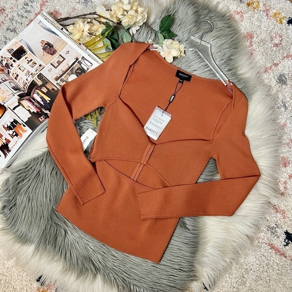 NEW Bardot Rust Long Sleeve Women’s Fitted Cutout Sweater Sz L - Picture 10 of 10